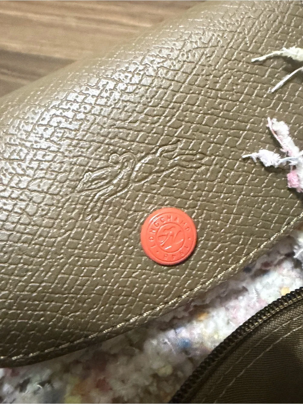 Longchamp Olive Nylon Tote with Orange Trim - Picture 7 of 16